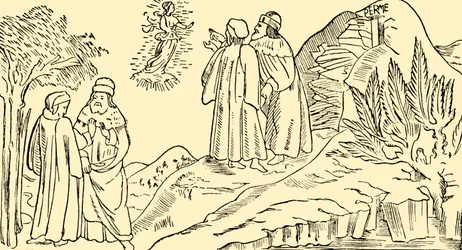 Dante in het vagevuur ziet de visioen van Beatrice