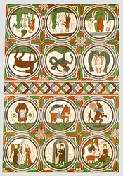 Decoratie in de Stora Råda Oude Kerk, Västra Götaland, Zweden, 1928