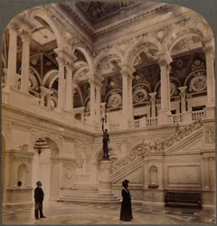 Decoratieve pracht van de ingangshal van de grote Congressional Library, Washington, VS