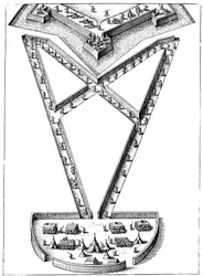 Ontwerp voor een kamp buiten een belegerd fort, 1617-1619