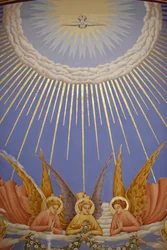Detail van een fresco in de Visitatiekerk: engelen, Ein Kerem, Israël