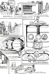 Diagrammen die de voorbereiding van vodden en Esparto-gras voor papierproductie illustreren, ca. 1917