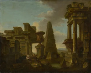 Dobbelspelers in romantische ruïnes