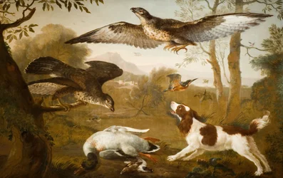 Hond die een Dode Eend Bewaakt Tegen Roofvogels, 1700-1800