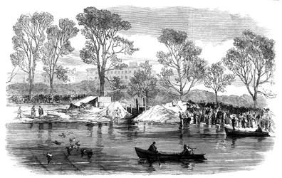 Het droogleggen van de Serpentine River, Hyde Park, Londen, 1869