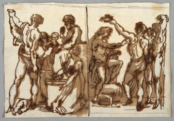 Tekening, Het oordeel van Salomo; Het villen van Marsyas, ca. 1820