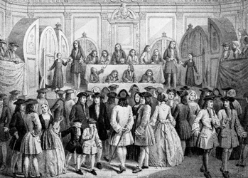 Loterij trekken in het Guildhall, 1739, ca. 1920