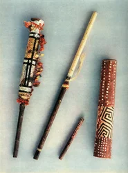 Drum- en blaasinstrumenten van de Baniva-indianen, Venezuela