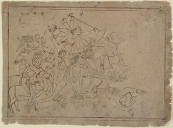 Durga, Kali en de Matrikas vechten tegen de demon Raktabija: Scène uit de Devi Mahatmya, ca. 1780