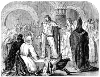 Edward I presenteert zijn pasgeboren zoon aan de Welsh, 1284