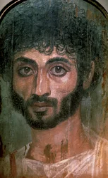 Egyptisch Fayum portret van een man, Romeinse Periode. 2e eeuw na Christus
