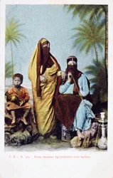 Egyptische Vrouwen en Kind, vintage Franse ansichtkaart, ca. 1900