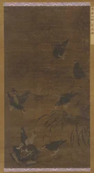 Acht mynah-vogels met bamboe en orchideeën, Ming-dynastie, 16e eeuw