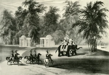 Olifanten en lijfwacht in Barrackpore Park, 1820, 1925