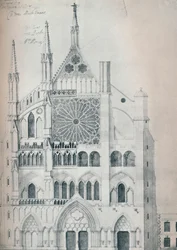 Elevatie van het noordelijke transept, Westminster Abbey, met Wrens plan voor restauratie