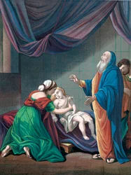 Elia, profeet uit het Oude Testament, wekt de zoon van de weduwe op uit schijnbare dood, ca. 1860