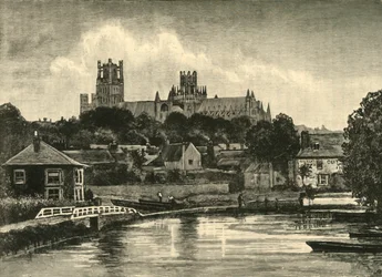Ely Cathedral, vanaf de spoorbrug, 1898