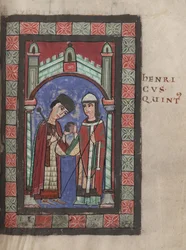 Keizer Hendrik V en Mathilde van Engeland op het huwelijksfeest in Mainz op 7 januari 1114, 1114