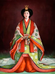 Keizerin Nagako van Japan in haar kroningsgewaden, circa 1924