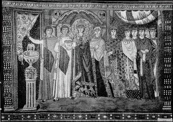 Keizerin Theodora en Leden van Haar Hof, Byzantijns, vroege 20e eeuw, origineel gedateerd 6e eeuw