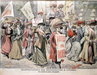Engelse suffragettes bij vrijlating uit Holloway Prison, 1908