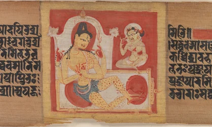 Vierarmige Bodhisattva op de Troon, Blad uit...Pancavimsatisahasrika Prajnaparamita..., ca. 1090