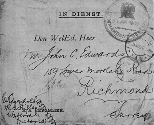 Envelop geadresseerd door Kleur-Sergeant Edwards, 2e Royal Irish Rifles, 1900