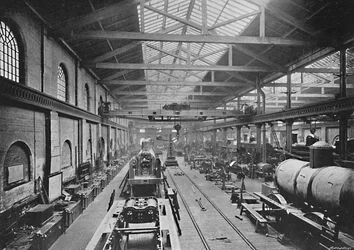 Werkplaats voor het oprichten, London and North-Western Railway Works, Crewe, ca. 1896