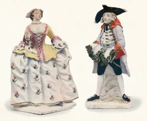 Uitzonderlijk Zeldzame Bow Porseleinen Figuren Versierd in Kleuren, ca. 1750