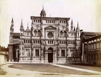 Gevel, Kerk van de Certosa di Pavia Kartuizerklooster van Pavia, Lombardije, Noord-Italië, 1890