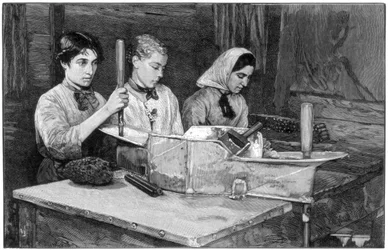 Vullen van patronen met dynamietpoeder bij Isleten, nabij Fluelen, Zwitserland, 1893