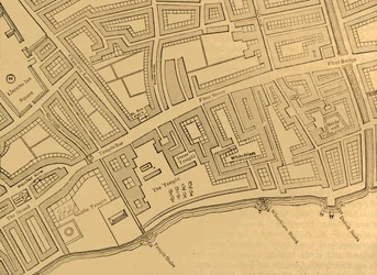 Fleet Street, The Temple, enz., van een kaart van Londen, gepubliceerd 1720