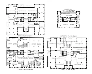 Plattegronden, het Fraternity Clubs Gebouw, New York City, 1924