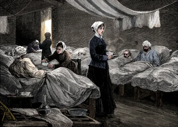 Florence Nightingale in het barakkenhospitaal te Scutari, ca. 1880