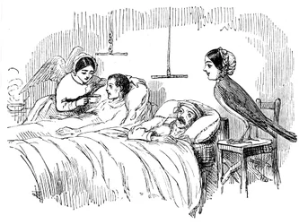 Florence Nightingale kijkt naar een werkende verpleegster, 1854