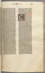 Fol. 123r, Koningen III, gehistorieerde initiaal E, een bediende brengt Abisag naar David..., c. 1275-1300