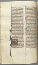 Fol. 222v, Psalm 52, gehistorieerde initiaal D, een dwaas naakt behalve voor een mantel, met een blaas..., ca. 1