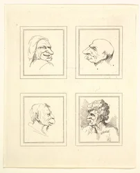 Vier Hoofden uit Characaturas door Leonardo da Vinci, uit Tekeningen door Wincelslaus Hollar, o..., 1786