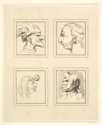 Vier Hoofden uit Karikaturen door Leonardo da Vinci, uit Tekeningen door Wincelslaus Hollar, o..., 1786