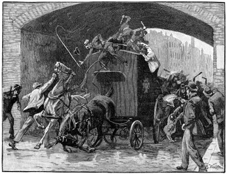 Bevrijding van de Fenian-samenzweringsleiders uit een politiewagen, Hyde Street, Manchester