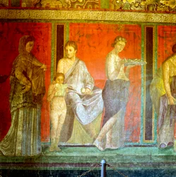 Fresco uit de Villa van de Mysteriën, Pompeii, Italië, ca. 1e eeuw v.Chr.-1e eeuw n.Chr.