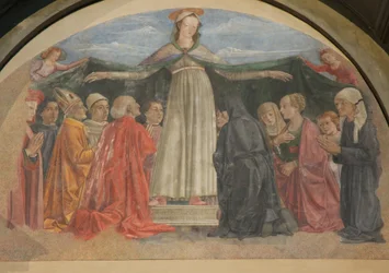 Fresco van Madonna della Misericordia, Vespucci-kapel, Ognissanti, Florence, Italië (foto)
