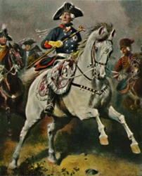 Friedrich der Große als Schlachtenkönig - Schilderij van Camphausen