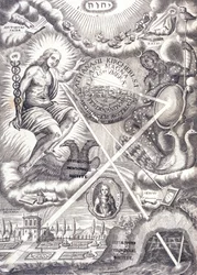 Frontispice uit Athanasius Kirchers Ars Magna Lucis Et Umbrae