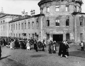 Begrafenisstoet van de dichter Alexander Blok, Petrograd, Rusland, 10 augustus 1921