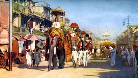 Gaekwars staat olifanten, Manipuri Bazaar, Bombay, India, ca. 1924