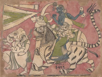 Ganesha leidt Shiva en Durga in processie, 18e eeuw