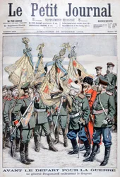 Generaal Dragomirov kust de vlag voordat de troepen vertrekken voor de Russisch-Japanse Oorlog, 1904