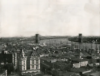 Algemeen zicht op de Brooklyn Bridge, New York, VS, 1895