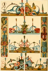 Duitse Renaissance Muur Schildering en Ornament in Steen en Hout, 1898